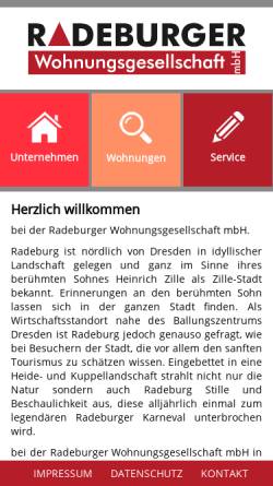 Vorschau der mobilen Webseite www.radeburger-wohnungsgesellschaft.de, Radeburger Wohnungsgesellschaft
