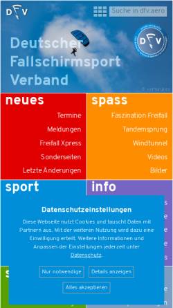 Vorschau der mobilen Webseite www.dfv.aero, Deutscher Fallschirmsport Verband