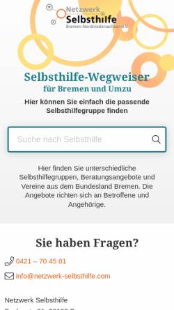 Vorschau der mobilen Webseite www.selbsthilfe-wegweiser.de, Wegweiser für Selbsthilfegruppen in Bremen, Bremerhaven und Nordniedersachsen