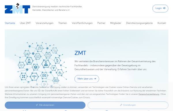 Vorschau von www.zmt.de, Zentralvereinigung medizinisch-technischer Fachhändler, Hersteller, Dienstleister und Berater e.V.