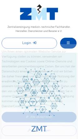 Vorschau der mobilen Webseite www.zmt.de, Zentralvereinigung medizinisch-technischer Fachhändler, Hersteller, Dienstleister und Berater e.V.