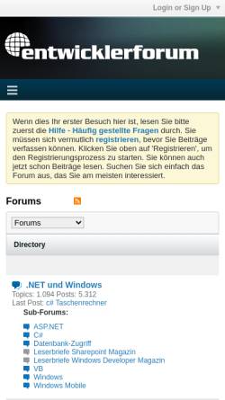 Vorschau der mobilen Webseite entwickler-forum.de, Entwickler-Forum