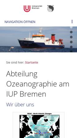 Vorschau der mobilen Webseite www.ocean.uni-bremen.de, Abteilung Ozeanographie des Instituts für Umweltphysik