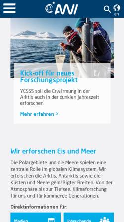 Vorschau der mobilen Webseite www.awi.de, Alfred-Wegener-Institut für Polar- und Meeresforschung (AWI)