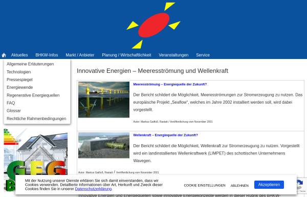 Vorschau von www.bhkw-infozentrum.de, Meeresströmung und Wellen als alternative Energielieferanten