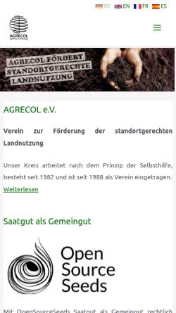 Vorschau der mobilen Webseite www.agrecol.de, Agrecol e. V. Verein zur Förderung der standortgerechten Landnutzung
