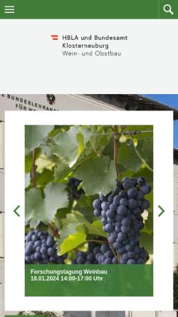 Vorschau der mobilen Webseite www.weinobstklosterneuburg.at, Bundesamt für Wein- und Obstbau in Klosterneuburg