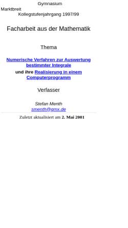 Vorschau der mobilen Webseite www.stefan-menth.de, Numerische Verfahren zur Auswertung bestimmter Integrale