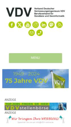 Vorschau der mobilen Webseite www.vdv-online.de, Verband Deutscher Vermessungsingenieure (VDV) e.V.