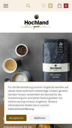 Vorschau der mobilen Webseite www.hochland-kaffee.de, Hochland Kaffee und Tee