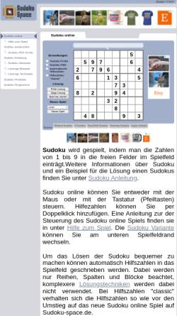 Vorschau der mobilen Webseite www.sudoku-space.de, Sudoku und Varianten