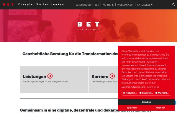 Vorschau von www.bet-energie.de, BET Büro für Energiewirtschaft und technische Planung GmbH