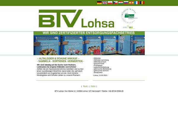 Vorschau von www.btv-lohsa.de, Böhme Textilverwertung
