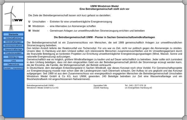 Vorschau von www.uww-hamburg.de, Betreibergemeinschaft UWW Windstrom Wedel GmbH & Co KG