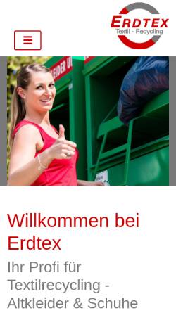 Vorschau der mobilen Webseite www.erdtex.de, Erdtex Textil-Recycling Handels GmbH