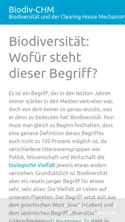 Vorschau der mobilen Webseite www.biodiv-chm.de, Übereinkommen über die biologische Vielfalt - CHM Deutschland