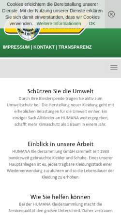 Vorschau der mobilen Webseite www.humana-kleidersammlung.de, Humana Kleidersammlung GmbH