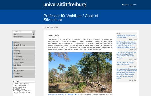 Vorschau von www.waldbau.uni-freiburg.de, Waldbau-Institut an der Albert-Ludwigs-Universität Freiburg