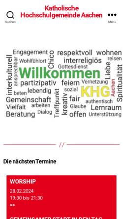 Vorschau der mobilen Webseite www.khg-aachen.de, Katholische Hochschulgemeinde Aachen (KHG)