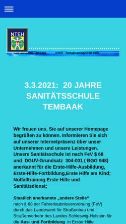 Vorschau der mobilen Webseite www.sanitaetsschule-tembaak.de, Sanitätsschule Tembaak