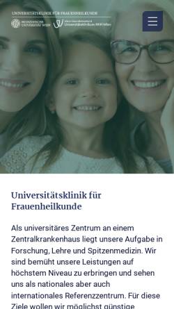 Vorschau der mobilen Webseite www.meduniwien.ac.at, Universitätsklinik für Frauenheilkunde, Wien