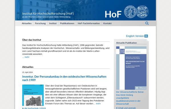 Vorschau von www.hof.uni-halle.de, Instituts für Hochschulforschung Wittenberg e.V. (HoF)
