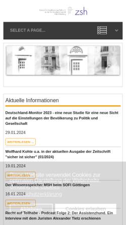 Vorschau der mobilen Webseite www.zsh-online.de, Zentrum für Sozialforschung Halle e.V. (ZSH)