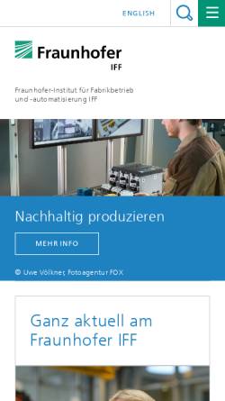 Vorschau der mobilen Webseite www.iff.fraunhofer.de, Fraunhofer-Institut für Fabrikbetrieb und -automatisierung (Fraunhofer IFF)