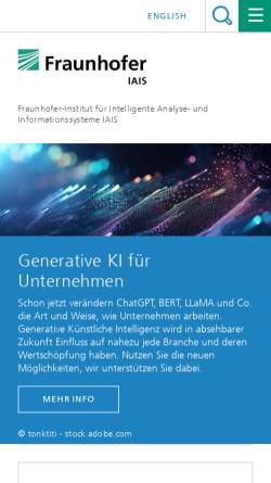 Vorschau der mobilen Webseite www.iais.fraunhofer.de, Fraunhofer-Institut für Intelligente Analyse- und Informationssysteme IAIS