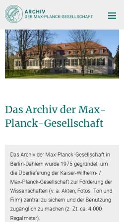 Vorschau der mobilen Webseite www.archiv-berlin.mpg.de, Archiv zur Geschichte der Max-Planck-Gesellschaft