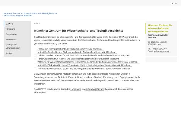 Vorschau von www.mzwtg.mwn.tum.de, Münchner Zentrum für Wissenschafts- und Technikgeschichte