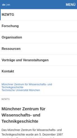 Vorschau der mobilen Webseite www.mzwtg.mwn.tum.de, Münchner Zentrum für Wissenschafts- und Technikgeschichte