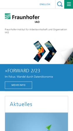 Vorschau der mobilen Webseite www.iao.fraunhofer.de, IAO Fraunhofer-Institut für Arbeitswirtschaft und Organisation