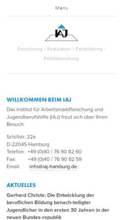 Vorschau der mobilen Webseite www.iaj-hamburg.de, Institut für Arbeitsmarktforschung und Jugendberufshilfe (IAJ)