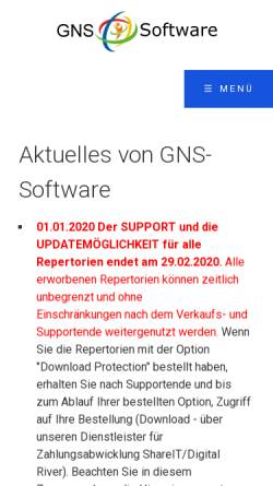 Vorschau der mobilen Webseite www.gns-software.de, GNS Naturheilkunde Software