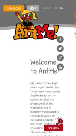 Vorschau der mobilen Webseite www.antme.net, AntMe! die Ameisensimulation
