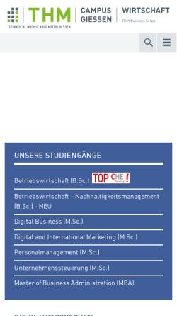 Vorschau der mobilen Webseite www.w.fh-giessen.de, Fachbereich Wirtschaft der Fachhochschule Gießen-Friedberg