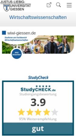 Vorschau der mobilen Webseite wiwi.uni-giessen.de, Fachbereich Wirtschaftswissenschaften an der Justus-Liebig-Universität Gießen