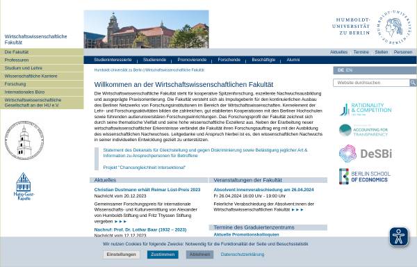 Vorschau von www.wiwi.hu-berlin.de, Wirtschaftswissenschaftliche Fakultät der Humboldt-Universität Berlin