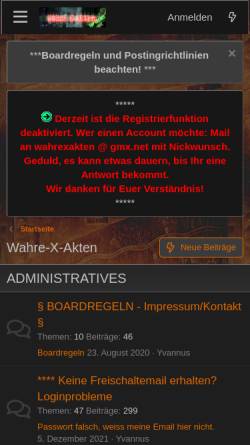 Vorschau der mobilen Webseite www.wahrexakten.at, Wahre X-Akten-Forum