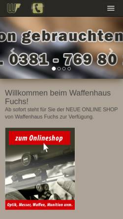 Vorschau der mobilen Webseite www.waffenhaus-fuchs.de, Waffenhaus Fuchs, Rostock-Elmenhorst