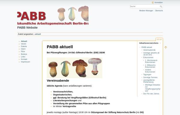 Vorschau von www.pabb.de, Pilzkundliche Arbeitsgemeinschaft Berlin-Brandenburg