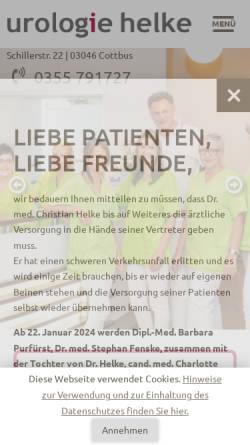 Vorschau der mobilen Webseite www.urologie-helke.de, Praxis für Urologie Dr. med. Christian Helke
