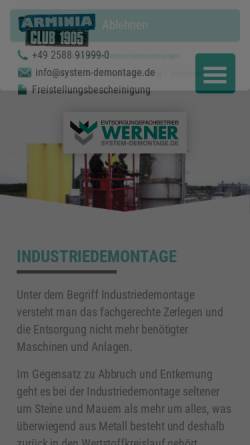 Vorschau der mobilen Webseite www.industriedemontage.de, Werner GmbH Industriedemontage