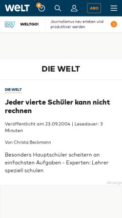 Vorschau der mobilen Webseite www.welt.de, Beckmann, Christa