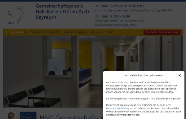Vorschau von hno-gemeinschaftspraxis-bayreuth.de, Wünsche-Pawlofsky, Dr. med. Bernward und Pascher, Dr. med. Brigitte