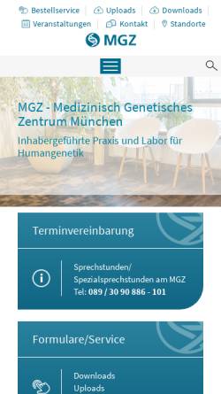 Vorschau der mobilen Webseite www.mgz-muenchen.de, Medizinisch Genetisches Zentrum