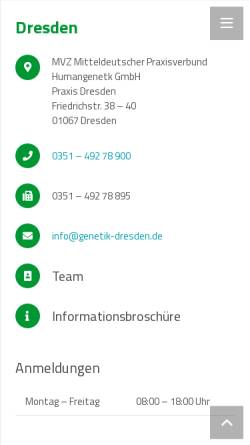 Vorschau der mobilen Webseite www.genetik-dresden.de, Medizinische Genetik - Dresden