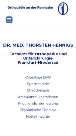 Vorschau der mobilen Webseite www.orthopaede-in-frankfurt.de, Hennigs, Dr. med. Thorsten