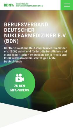 Vorschau der mobilen Webseite www.bdn-online.de, Berufsverband Deutscher Nuklearmediziner